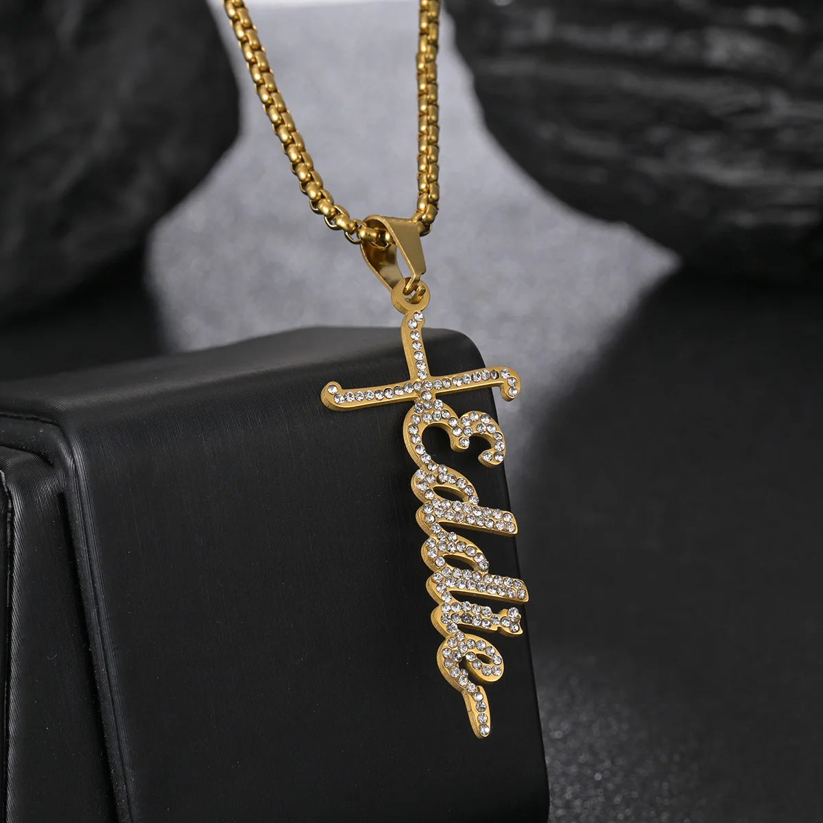 collier personnalisé avec nom et croix en acier inoxydable pour femmes et hommes, pendentif en Zircon, bijoux à la mode, cadeau d'anniversaire