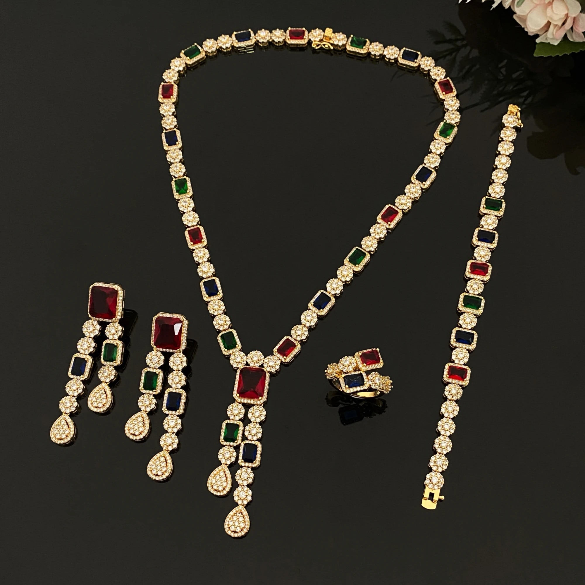 ensemble de LUXE  4 pendentifs en forme de goutte d'eau, bijoux en Zircon plaqué pour femmes, Bracelet, bague, collier, boucles d'oreilles, combinaison adaptée à un usage quotidien