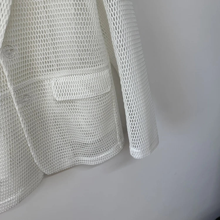 Veste  hommes décontractée costume en maille tridimensionnelle évider transparent à manches longues