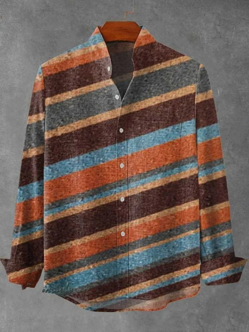 Chemise à manches longues en laine  imprimé  pour hommes, Style Gentleman, à la mode, col montant, motif  haut élégant, printemps et automne