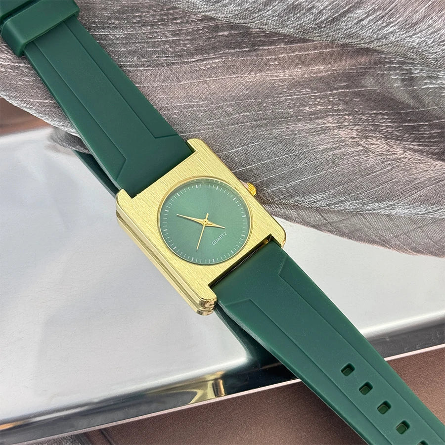 Nouveau  Montre carré Dopaamine couleur mode grand cadran coque brossée bracelet en Silicone haut de gamme montre pour femme