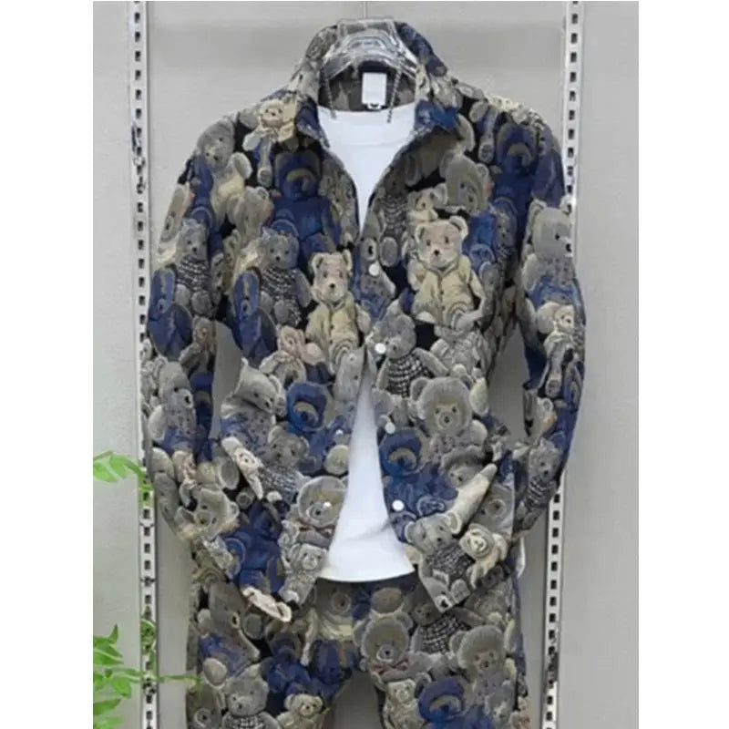 Ensemble pour hommes, pantalons décontractés, veste ours en peluche à la mode,de Style endance et polyvalent