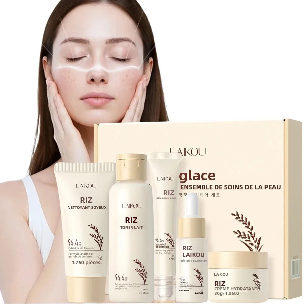 Ensemble de soins pour la peau, extrait de riz, Niacinamide, acide hyaluronique, hydratation douce 24H pour toutes les peaux, hommes et femmes, visage, corps, vacances quotidiennes, 5 pièces