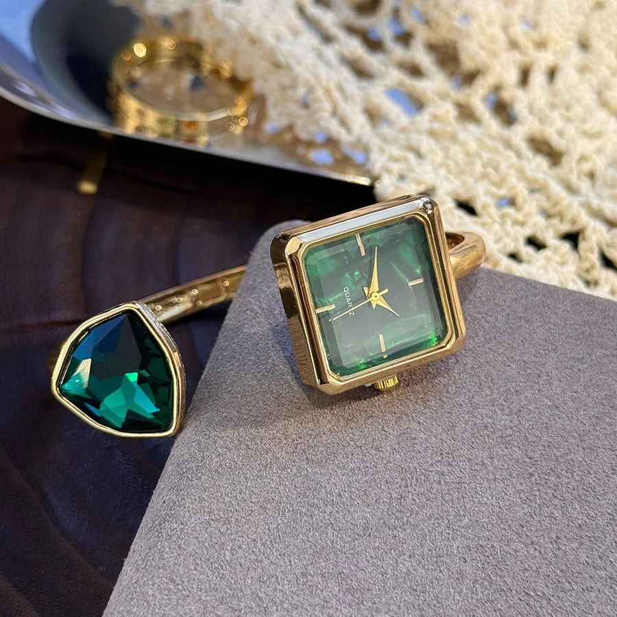 Nouvelle montre-Bracelet ouvert pour femme, forme assortie, couleur diamant, pierres précieuses, montre-Bracelet à Quartz haut de gamme, montre élégante pour paresseux