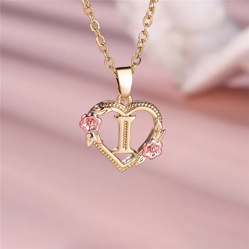 Collier pendentif fleur lettre A-Z pour femmes, couleur or jaune, bijoux de mariage, cadeau pour femmes
