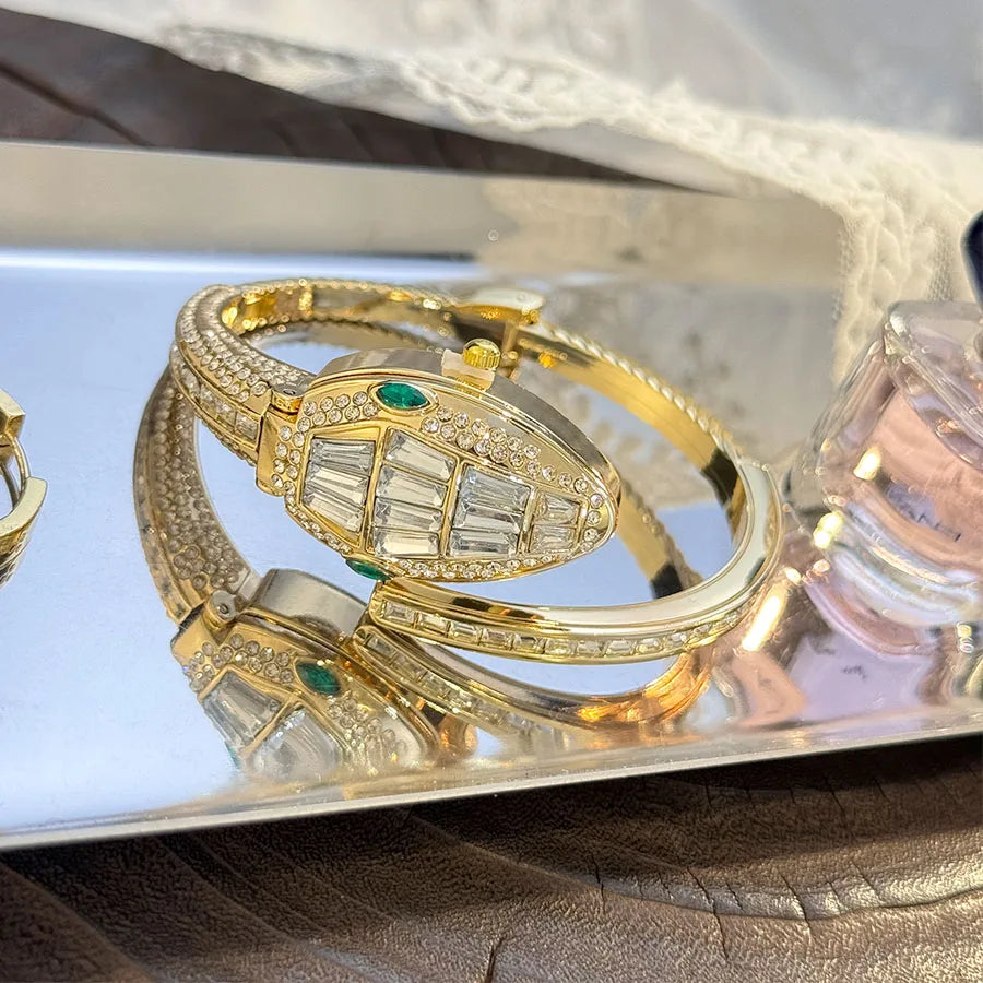 Luxury Diamond Bedded – montre-Bracelet en forme de serpent pour femmes, sac à main ouvert élégant, Design européen et américain