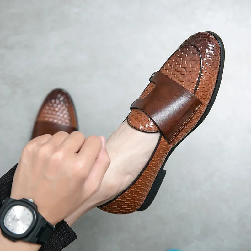 Hommes mocassins chaussures marron noir cuir Pu respirant Double boucle moine