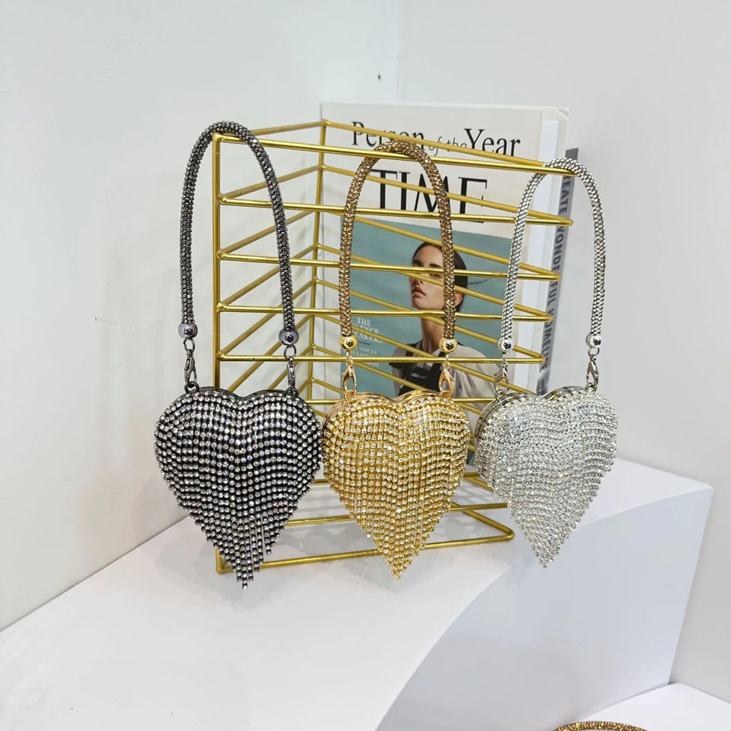 Pochette sac à main  DE Luxe Mini diamant incrustation coeur forme cristal pierres soirée de mariage sacs à bandoulière poignée strass