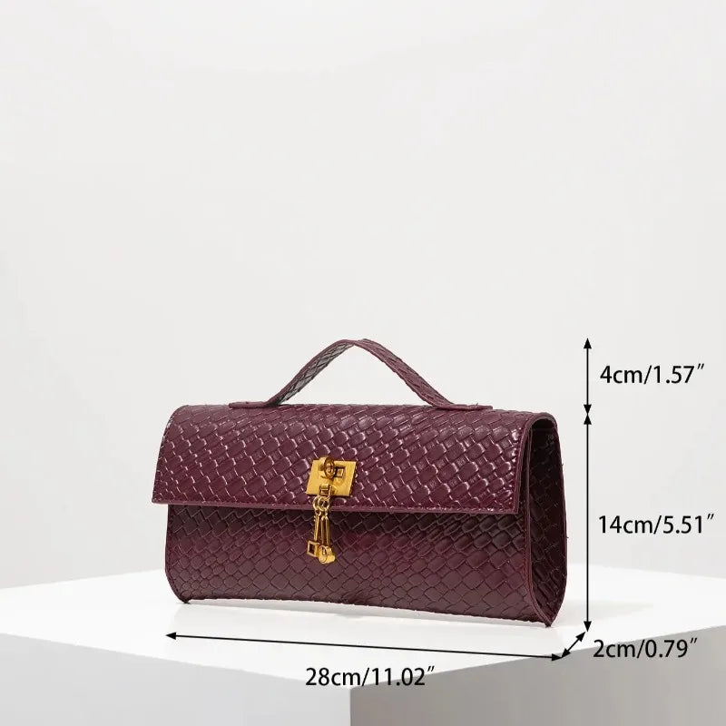 Sac à main rectangulaire tissé en simili cuir rétro, pochette pour femme, avec fermeture éclair, sac de dîner élégant, portefeuille rouge vin