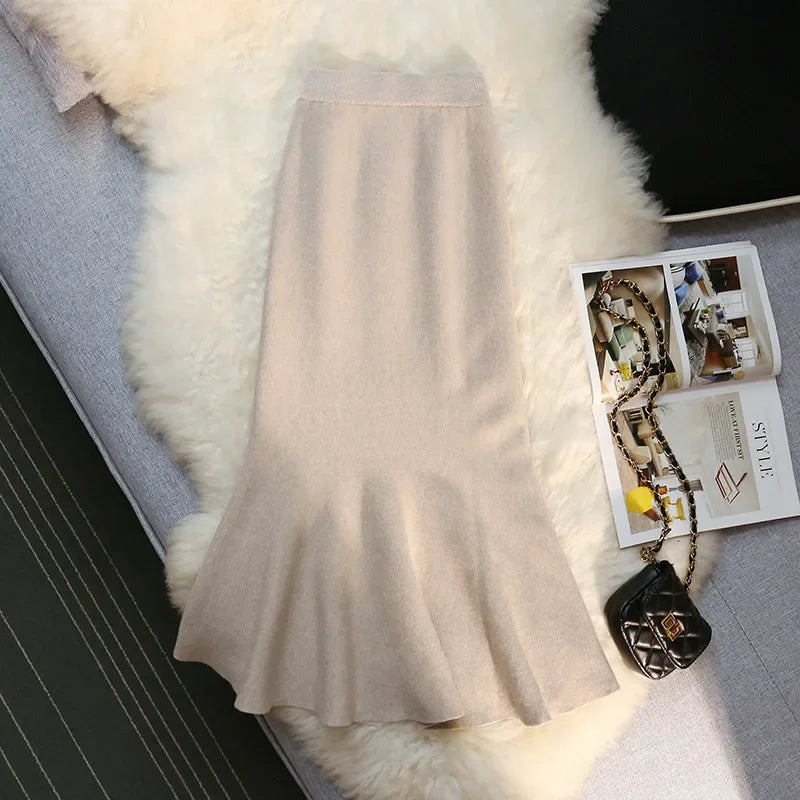 Jupe longue en tricot pour femmes, taille haute, Sexy, moulante, élégante, Style Vintage