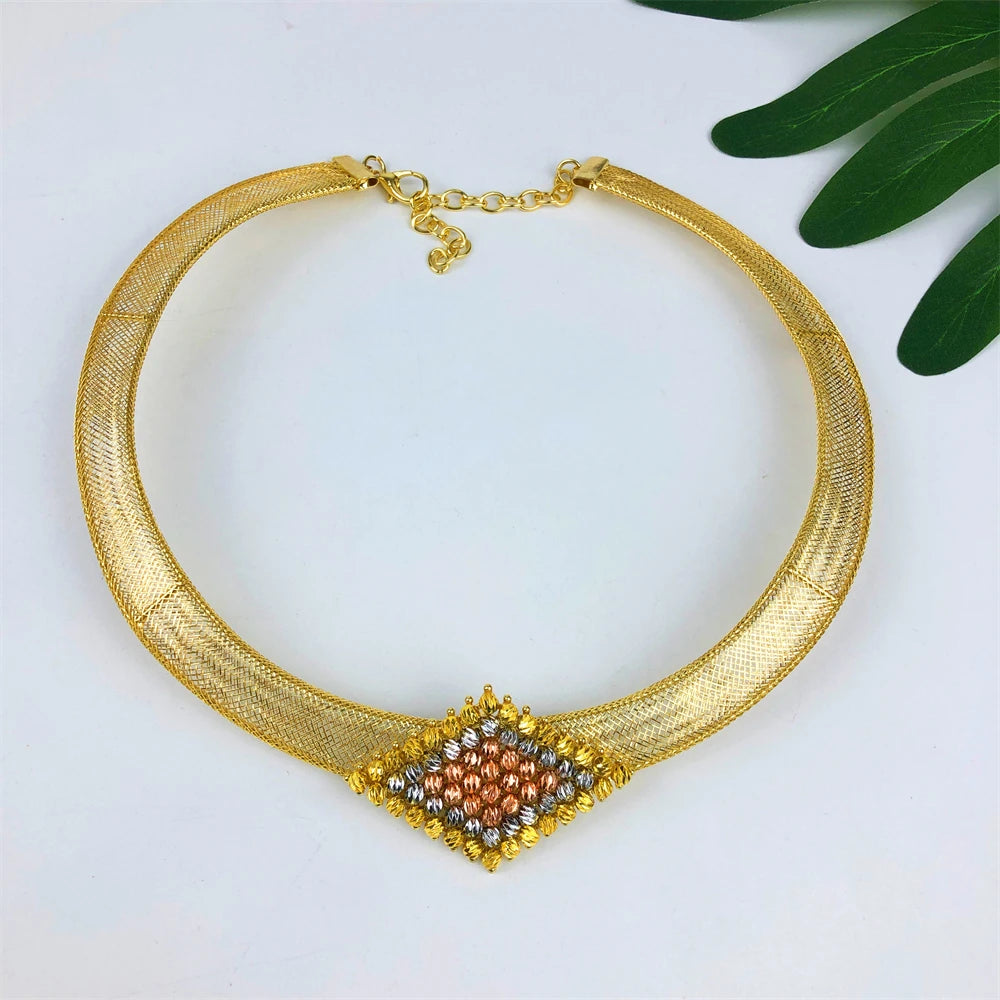 ESALE Nigeria Original 18K plaqué or ensemble de bijoux femmes grand collier audacieux boucles d'oreilles Bracelet bague accessoire de fête de mariage