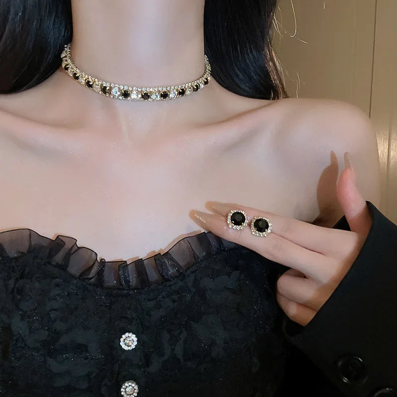 Ensemble collier et boucles d'oreilles en cristal de luxe pour femmes, ensembles de bijoux, accessoires, champagne, vert, bleu, noir, fête de mariage