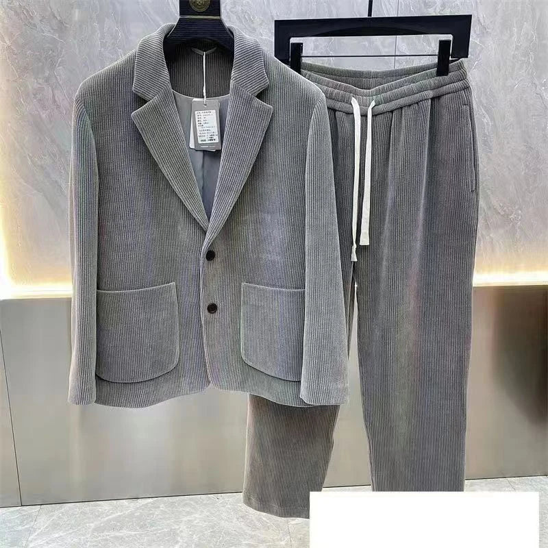 Ensemble homme Blazer déformable avec doublure, manches longues, mince, monochrome, haut de gamme, décontractéces