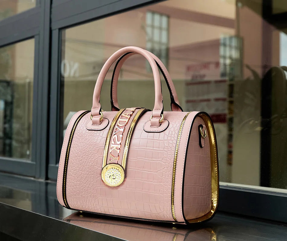 Sac à bandoulière classique rétro pour femmes, sac à main Boston Crocodile en relief, décoration de lettres, sac à poignée supérieure de haute qualité