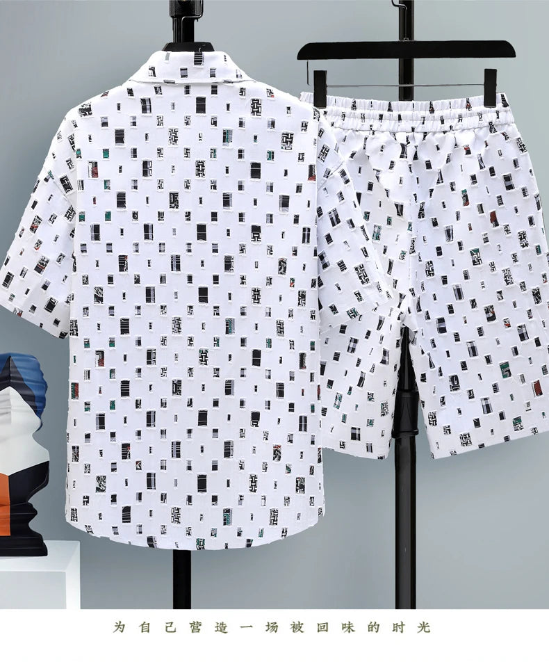 Ensemble survêtement hommes 2 pieces chemise Shorts Harajuku +Streetwear surdimensionné