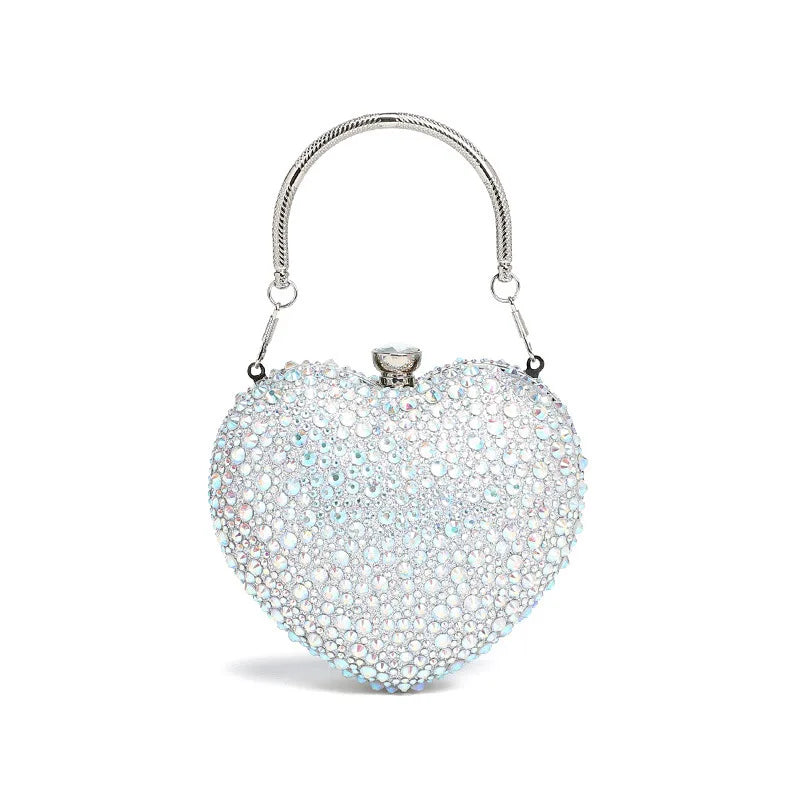 Pochette sac à main de Luxe diamant incrusté coeur forme cristal  pierres soirée de mariage sac à bandoulière poignée strass