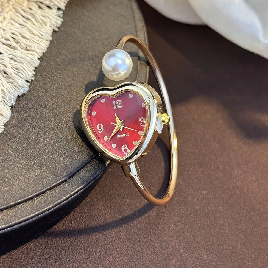 Montre Style Bracelet conception ouverte perle amour montre à Quartz, forme de coeur délicate, montre pour femme Portable nouveau style