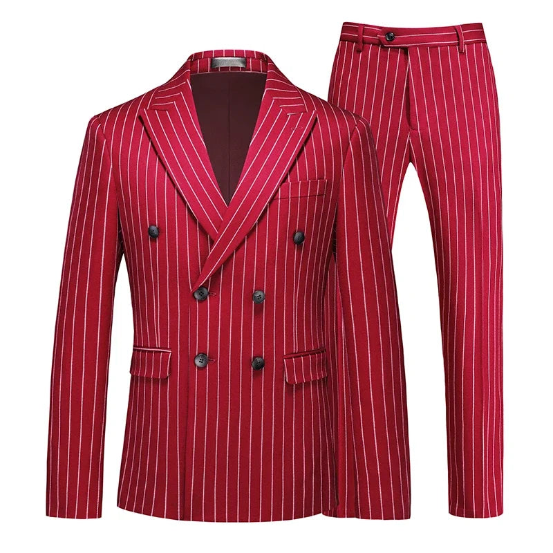 Ensemble pour hommes formel Double boutonnage rayé costumes Homme affaires Social ,de mariage