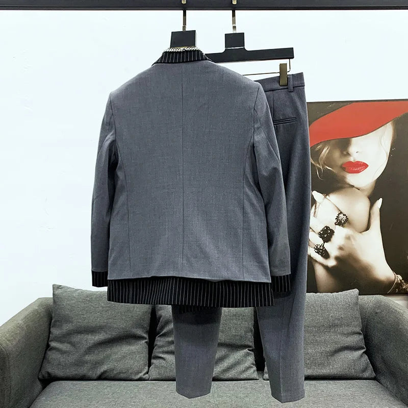 Ensemble élégant Blazer Design à la mode hommes costumes rayure Patchwork col vestes pantalon ensemble élégant haute qualité vêtements