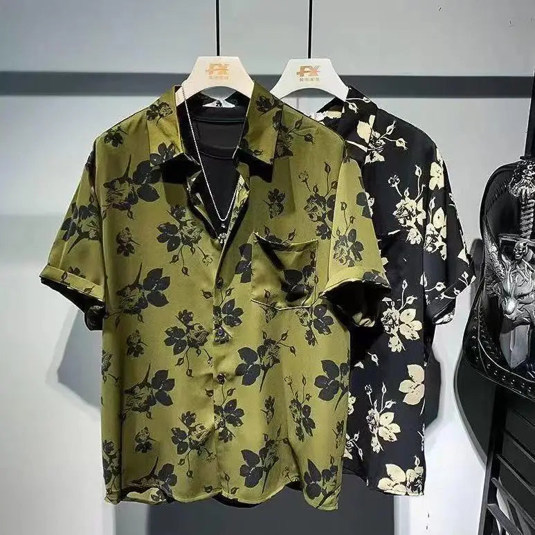 Chemise rétro amincissante à manches courtes pour hommes, chemise florale, haut de gamme, décontracté