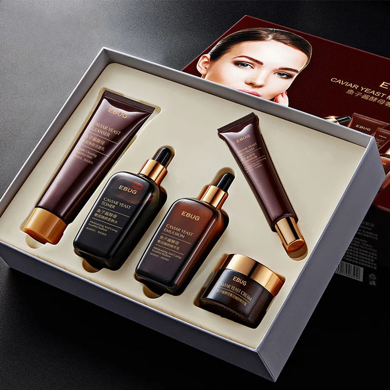 Ensemble de soins de la peau du visage avec boîte, crème pour le visage, Essence de levure de Caviar, Kit de soins de la peau hydratant, beauté et santé, costume Facial coréen, 5 pièces
