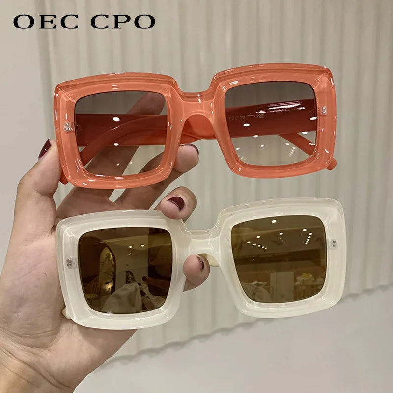 OEC CPO-Lunettes de soleil carrées punk pour femmes et hommes, lunettes de soleil multicolores, nuances colorées, lunettes de mode, UV400, tendance, femme, steampunk
