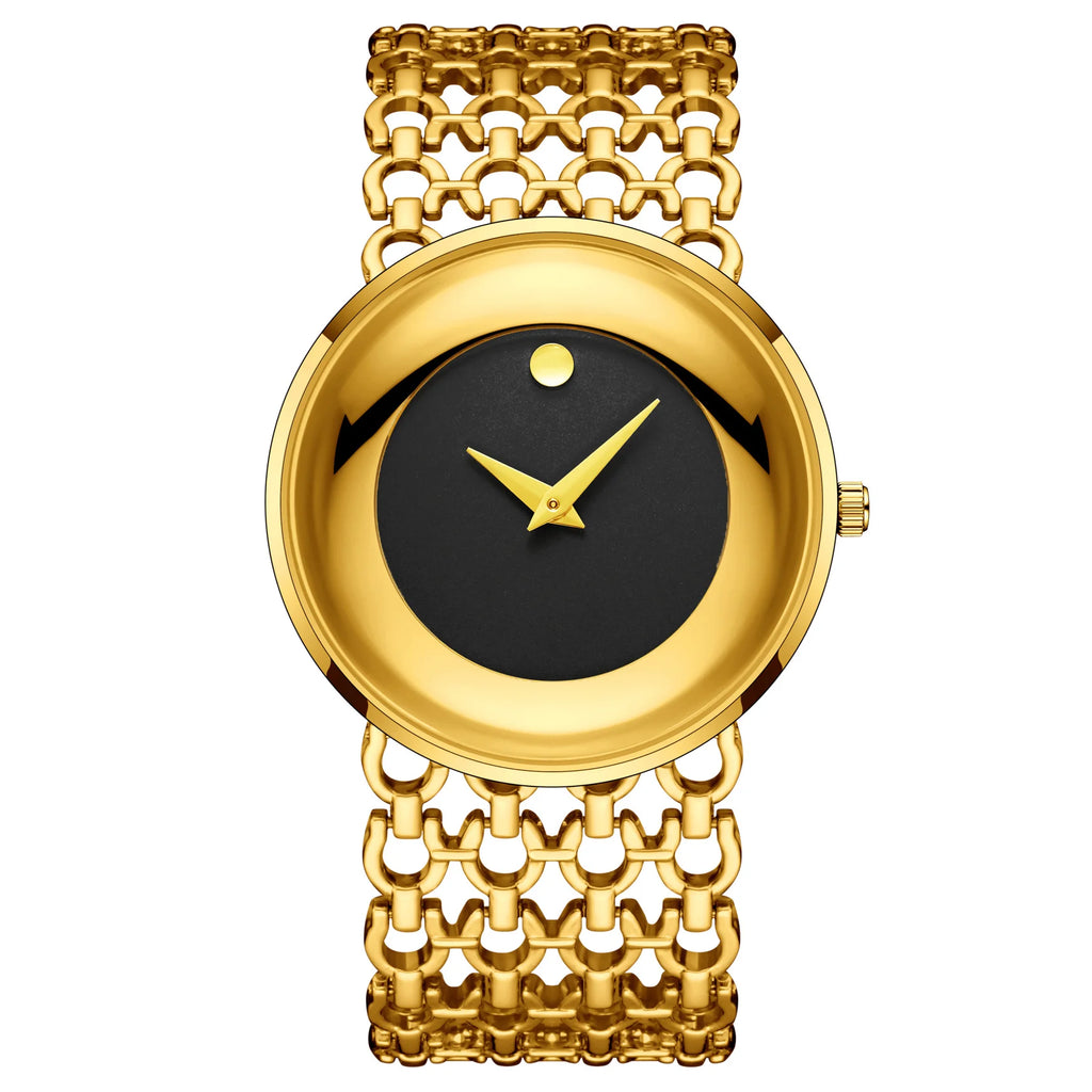 Montre pour femmes, boîtier en or, cadran noir, Style Simple, nouveau dissolvant de montre en boîte, plaqué or, offre spéciale, 2024