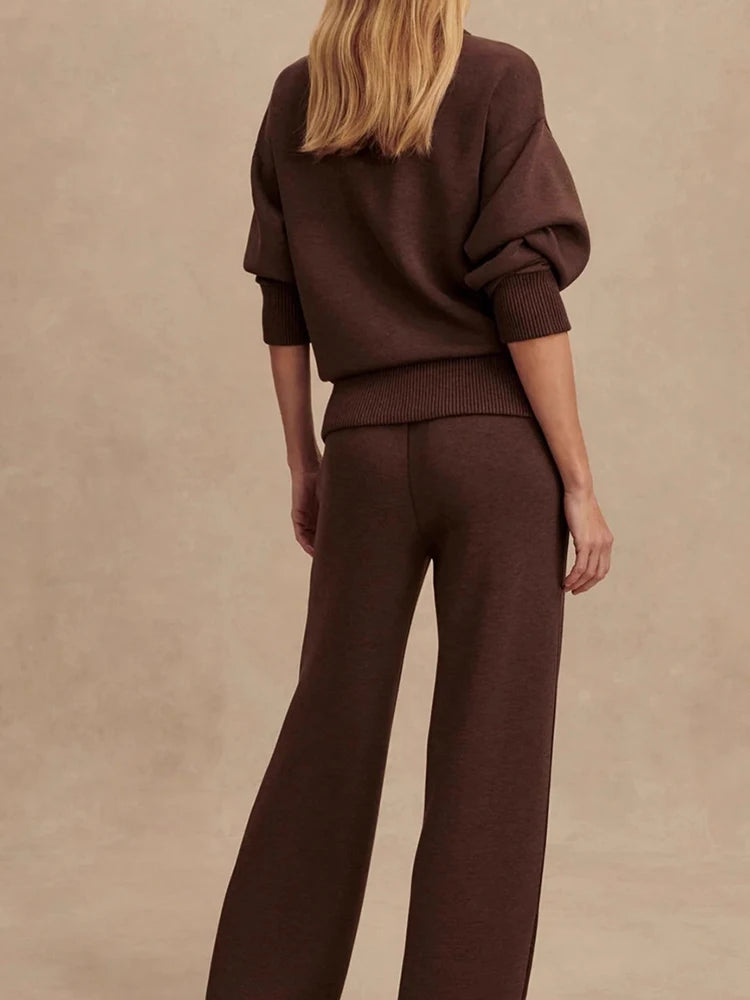 Ensemble pour femmes Vintage décontracté couleur unie trajet mode à manches longues pull et pantalo