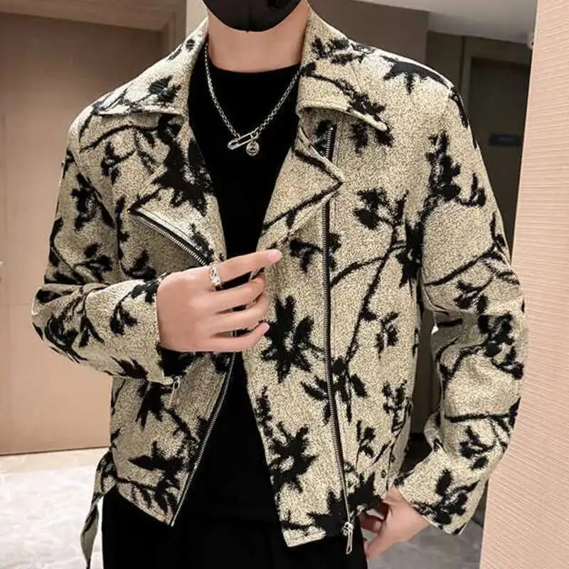 Blouson aviateur épaissi pour hommes, streetwear vintage, vêtements à revers, imprimé floral, polyvalent