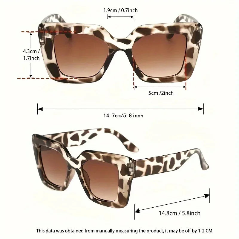Lunettes carrées uniques à la mode pour femmes, imprimé léopard, verres dégradés élégants avec technologie anti-éblouissement