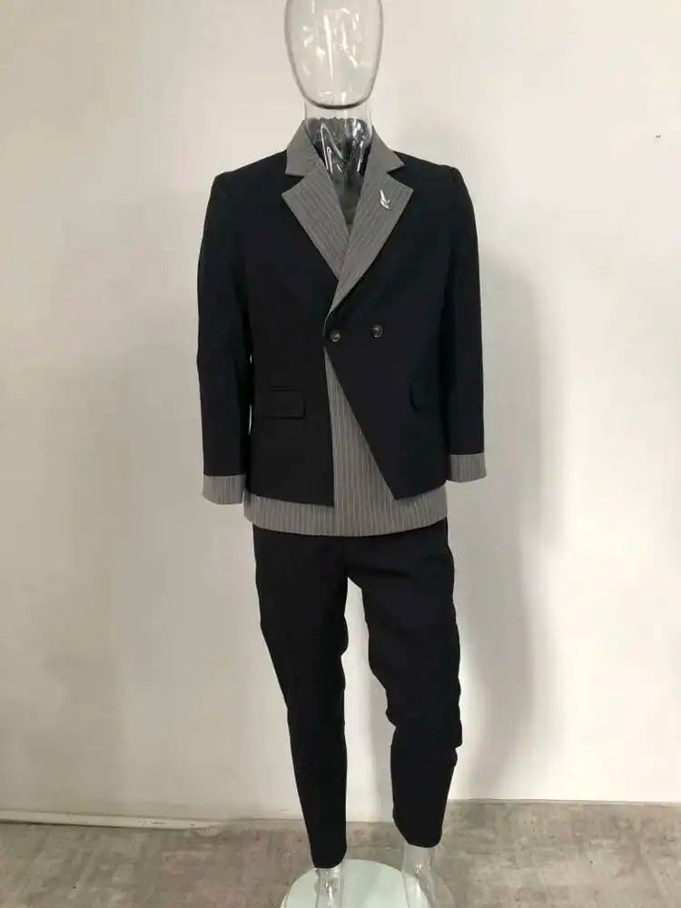 Ensemble élégant Blazer Design à la mode hommes costumes rayure Patchwork col vestes pantalon ensemble élégant haute qualité vêtements
