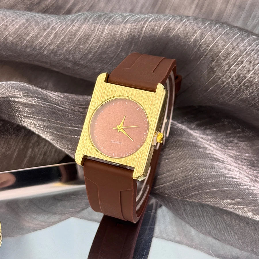 Nouveau  Montre carré Dopaamine couleur mode grand cadran coque brossée bracelet en Silicone haut de gamme montre pour femme