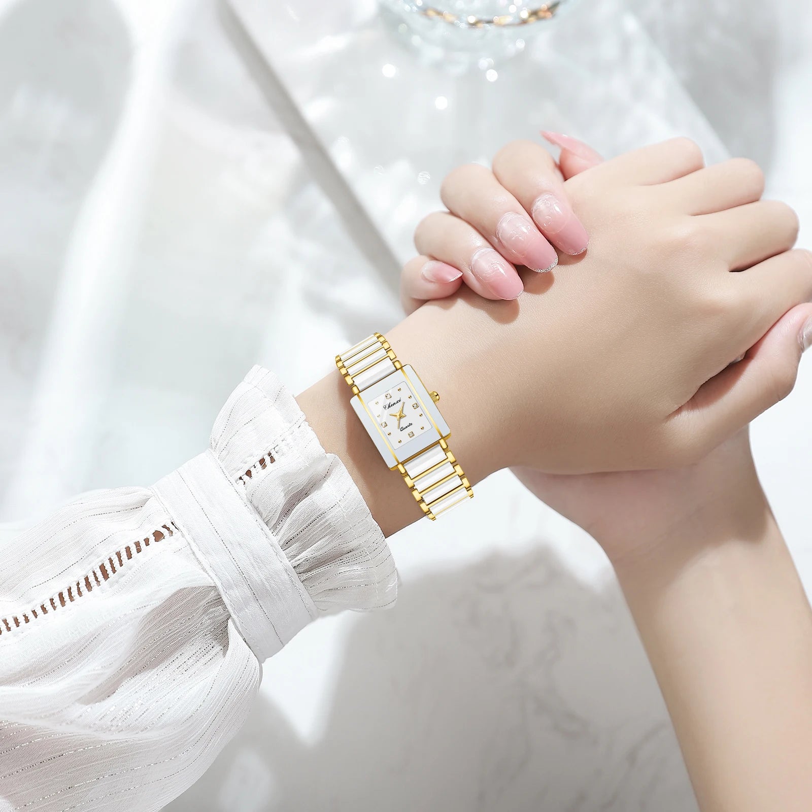 Montre de luxe pour Couple de haute qualité mode cristal cadran rectangulaire montre à Quartz hommes femmes saint valentin cadeau de mariage