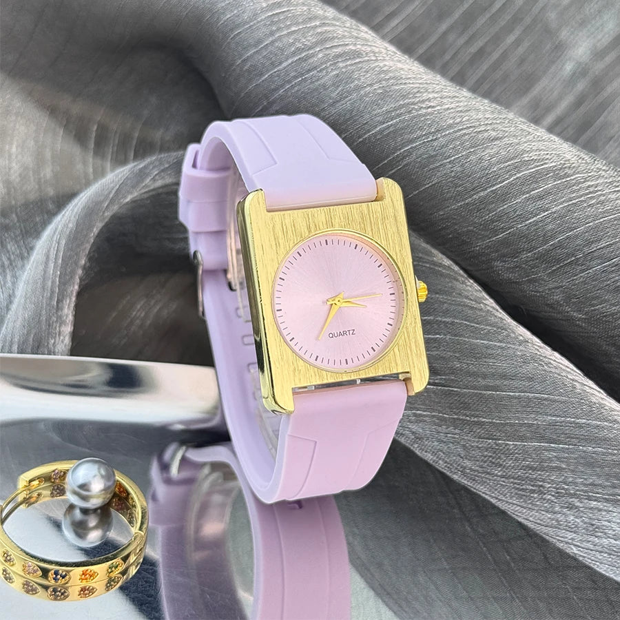 Nouveau  Montre carré Dopaamine couleur mode grand cadran coque brossée bracelet en Silicone haut de gamme montre pour femme