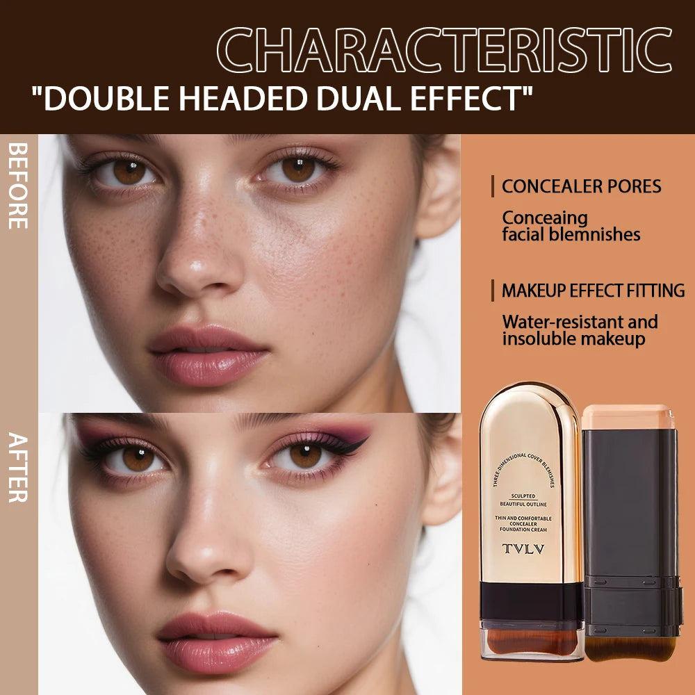 TVLV 2-en-1 fond de teint et correcteur bâton longue tenue éclaircissant le teint de la peau couverture intégrée correcteur impeccable crème de maquillage