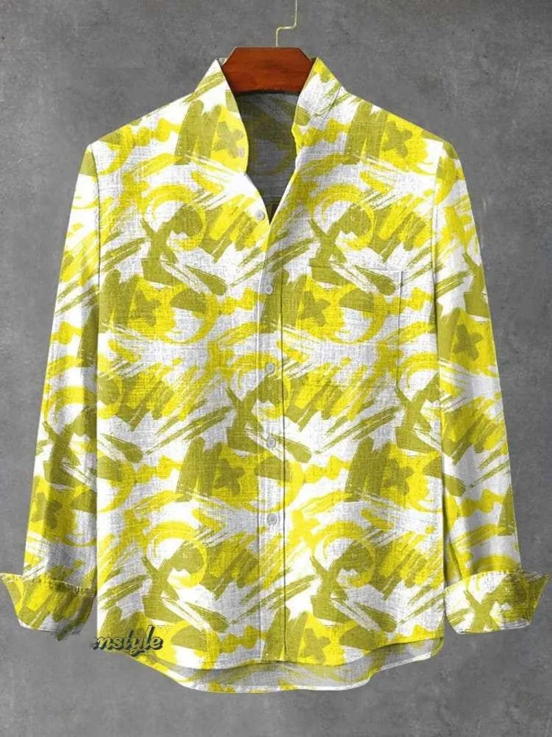 Chemise à manches longues en laine  imprimé  pour hommes, Style Gentleman, à la mode, col montant, motif  haut élégant, printemps et automne