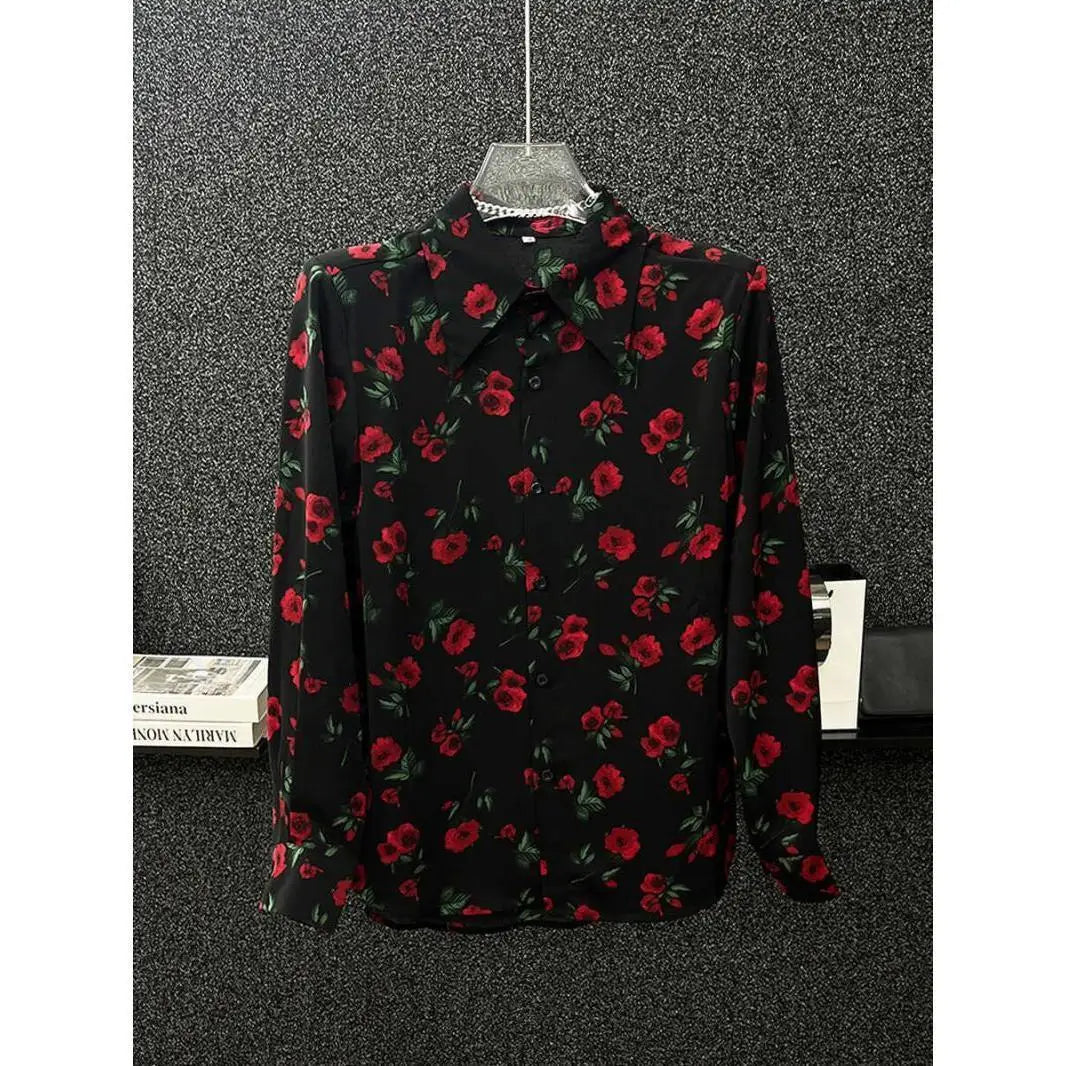 Chemise ample respirante pour homme ,motif flore, col carré imprimé Style Wasteland