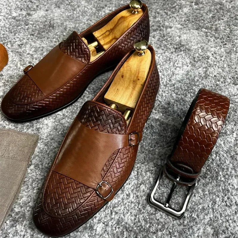 Hommes mocassins chaussures marron noir cuir Pu respirant Double boucle moine