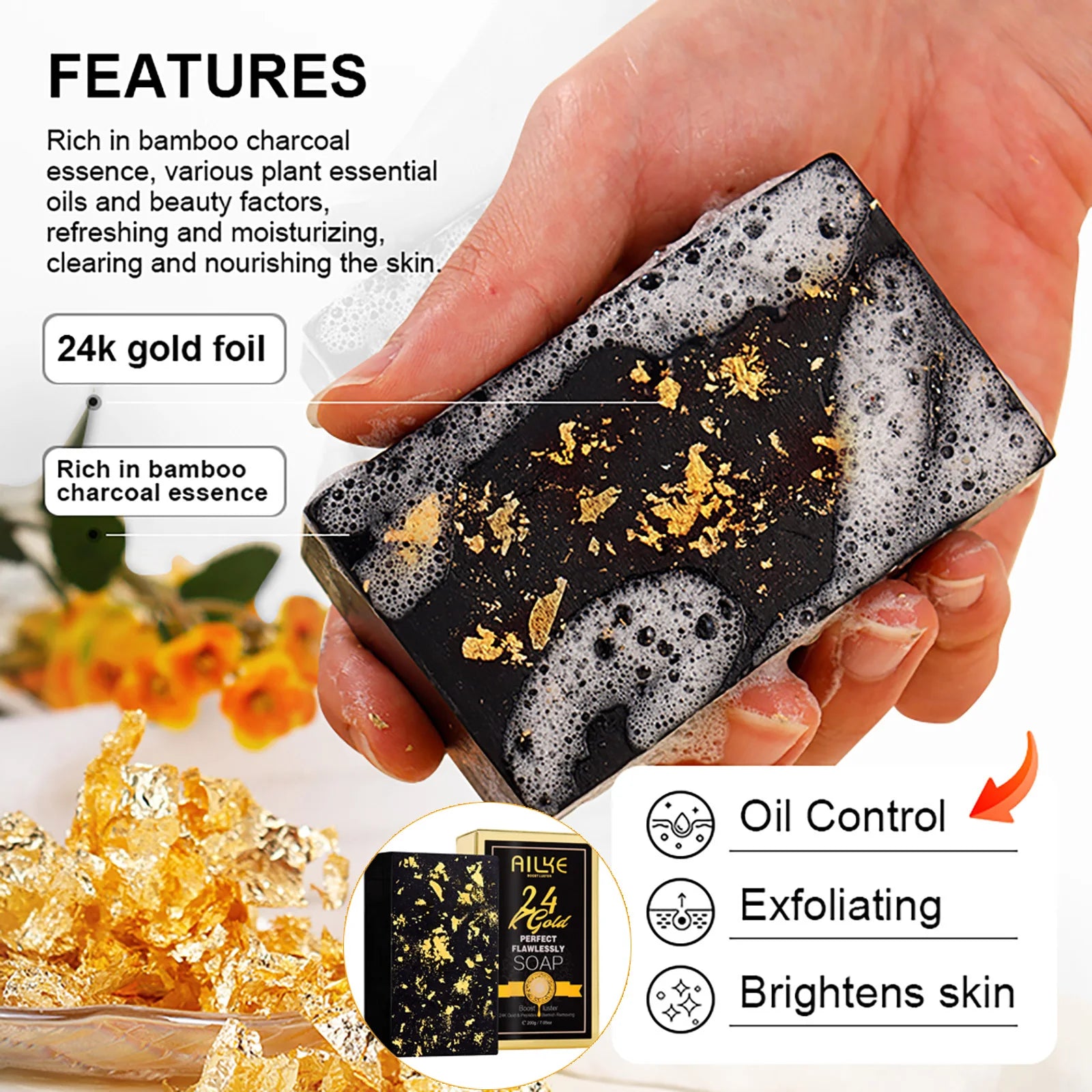 AILKE 24K Glod Gamme de soins pour la peau impeccable, blanchissant la peau, réduit les taches foncées, la mélanine, les rides, hydrate, pour femmes et hommes