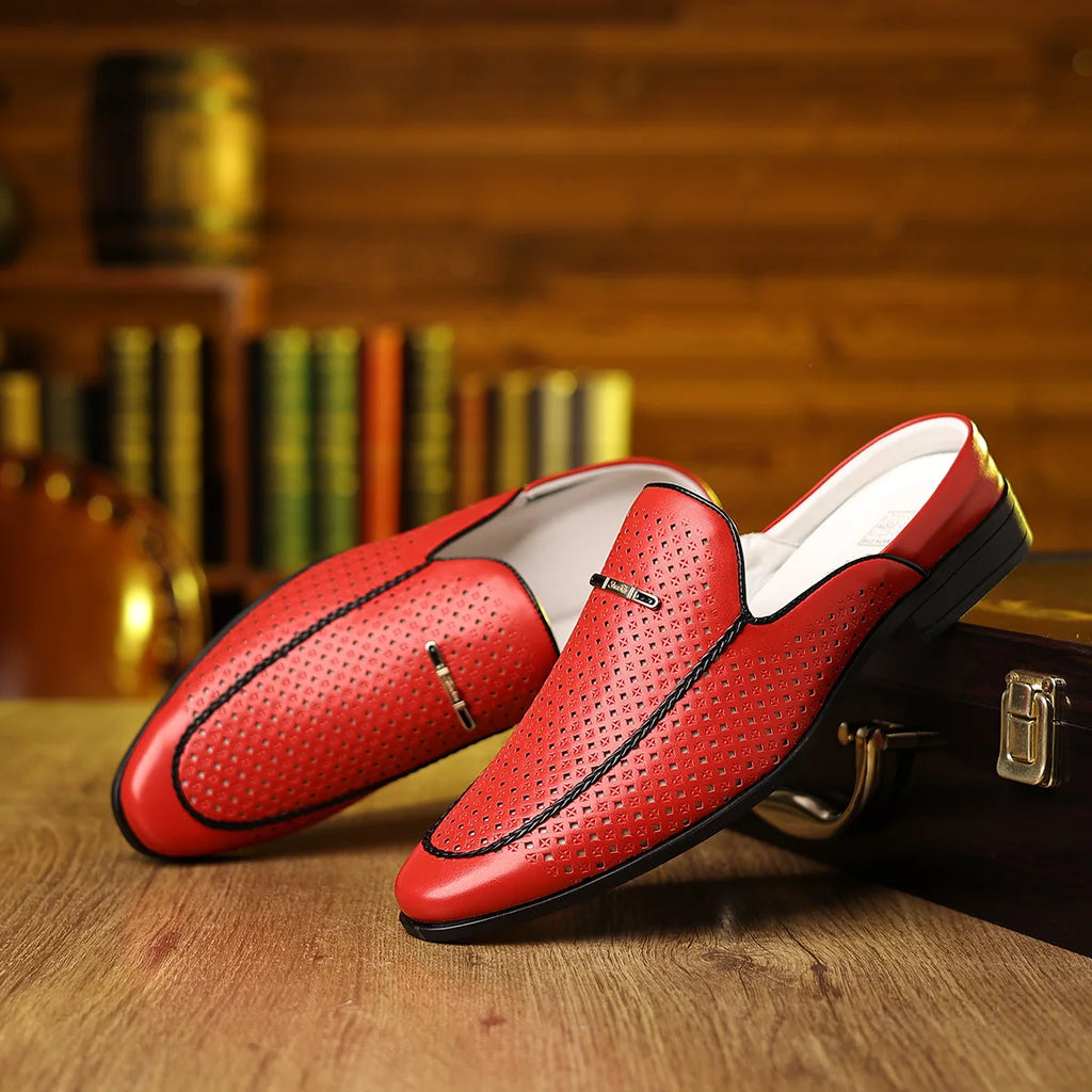 Hallow mode décontracté en cuir demi pantoufles pour hommes été automne nouveau concepteur Mules mâle grande taille couleur unie chaussures habillées homme