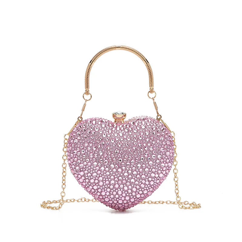 Pochette sac à main de Luxe diamant incrusté coeur forme cristal  pierres soirée de mariage sac à bandoulière poignée strass
