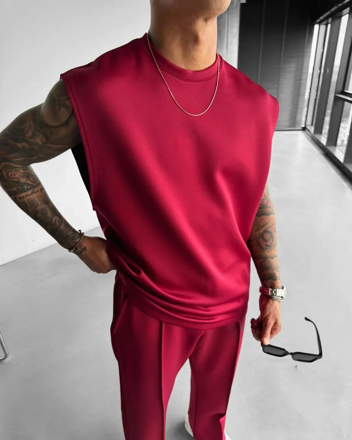 Ensemble sans manches pour hommes, pantalon décontracté de couleur unique, nouvelle collection été 2026