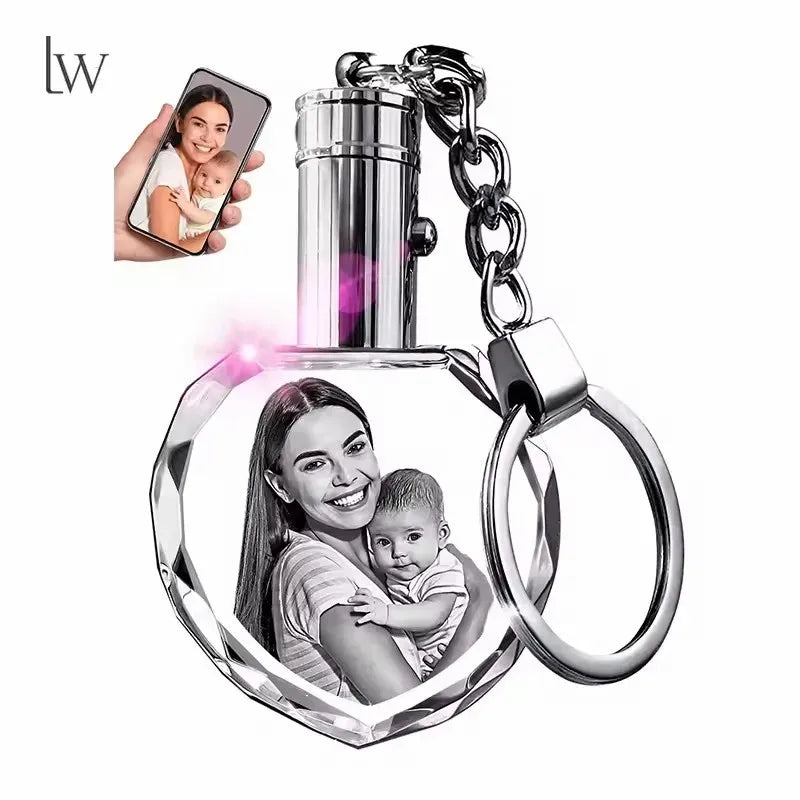 Collier Photo en cristal 3D personnalisé, collier personnalisé avec Photo gravée au Laser, cadeau , souvenir de Couple et famille