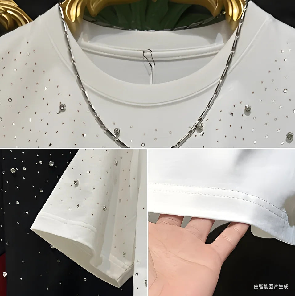 T-shirts chaud diamant Rivets ciel étoilé à manches courtes pour hommes de luxe polyvalent