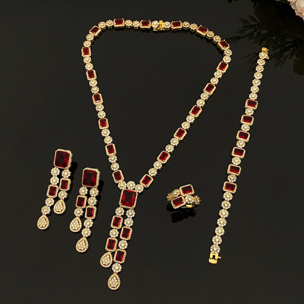 ensemble de LUXE  4 pendentifs en forme de goutte d'eau, bijoux en Zircon plaqué pour femmes, Bracelet, bague, collier, boucles d'oreilles, combinaison adaptée à un usage quotidien