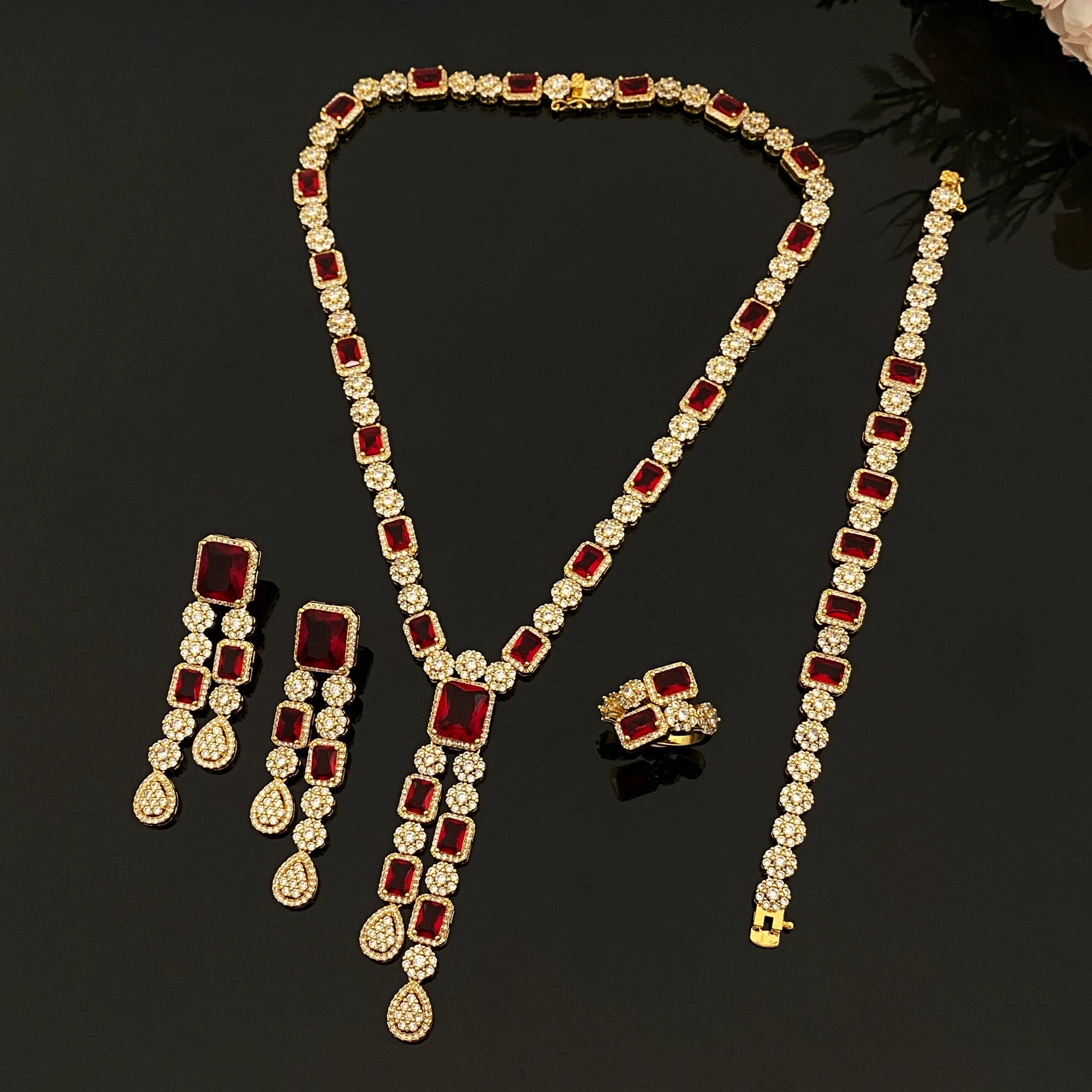 ensemble de LUXE  4 pendentifs en forme de goutte d'eau, bijoux en Zircon plaqué pour femmes, Bracelet, bague, collier, boucles d'oreilles, combinaison adaptée à un usage quotidien