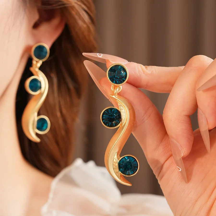1/2 pièces Unique vague ronde longues boucles d'oreilles bleu strass chaîne réglable collier bohème femmes mode bijoux ensemble vacances N