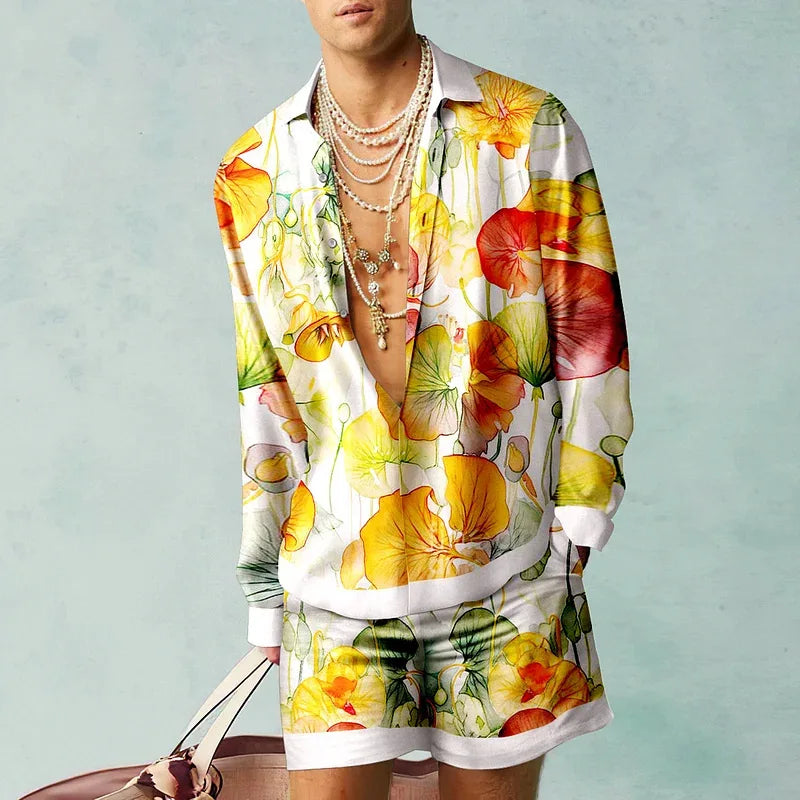 Ensemble de chemises à motif botanique pour hommes, impression 3D, mode décontractée, objectifs de plage, streetwear d'été, vêtements hawaïens