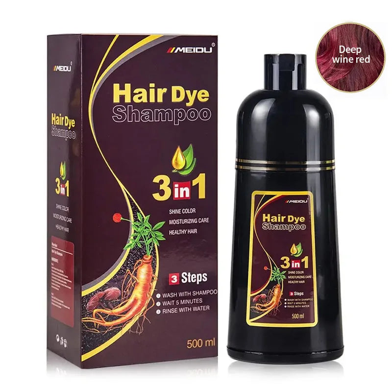 Shampooing à Coloration Instantanée 3 en 1, Teinture pour Cheveux, à Base de Plantes, Brun Violet, Document Noir Naturel, pour Homme et Femme