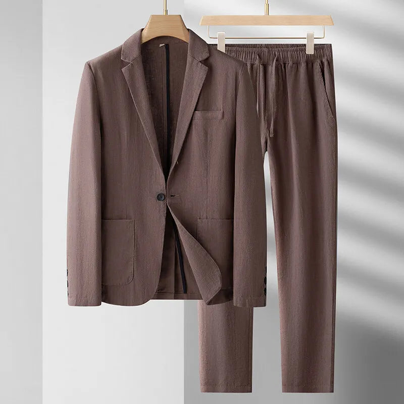 Ensemble  printemps et été nouveau costume en lin pour hommes de luxe  décontracté tissu coton de haute qualité